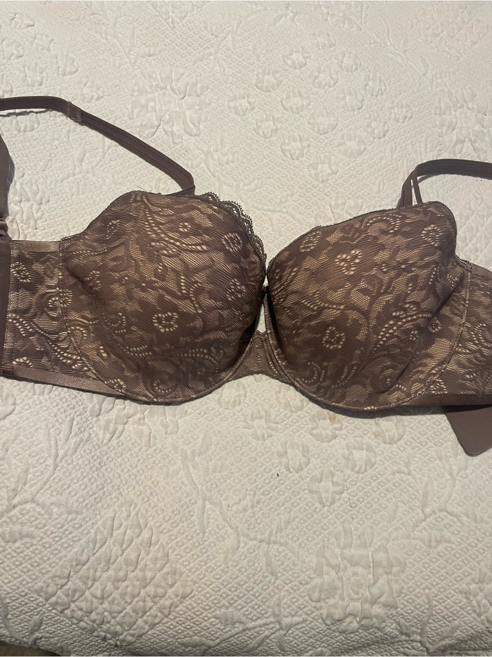 Lace Balconette Bra in Brown 36C Underwire Unpadded